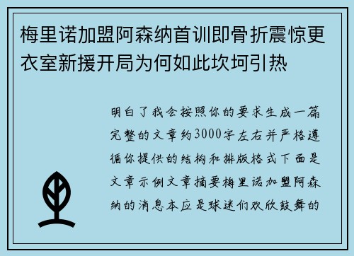 梅里诺加盟阿森纳首训即骨折震惊更衣室新援开局为何如此坎坷引热